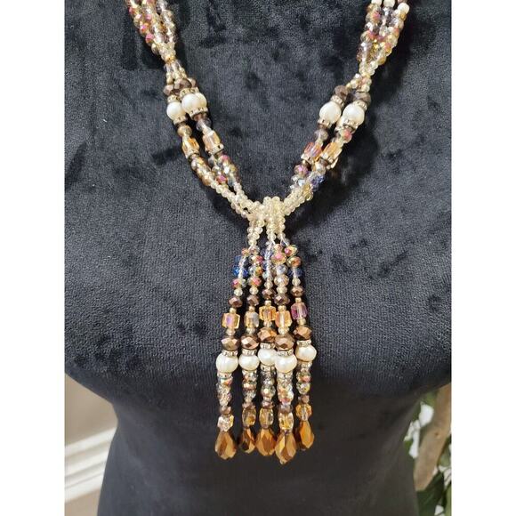 Multicolor Strand Knotted Mixed Beads Fashion Statement Long Necklace - Picture 4 of 7